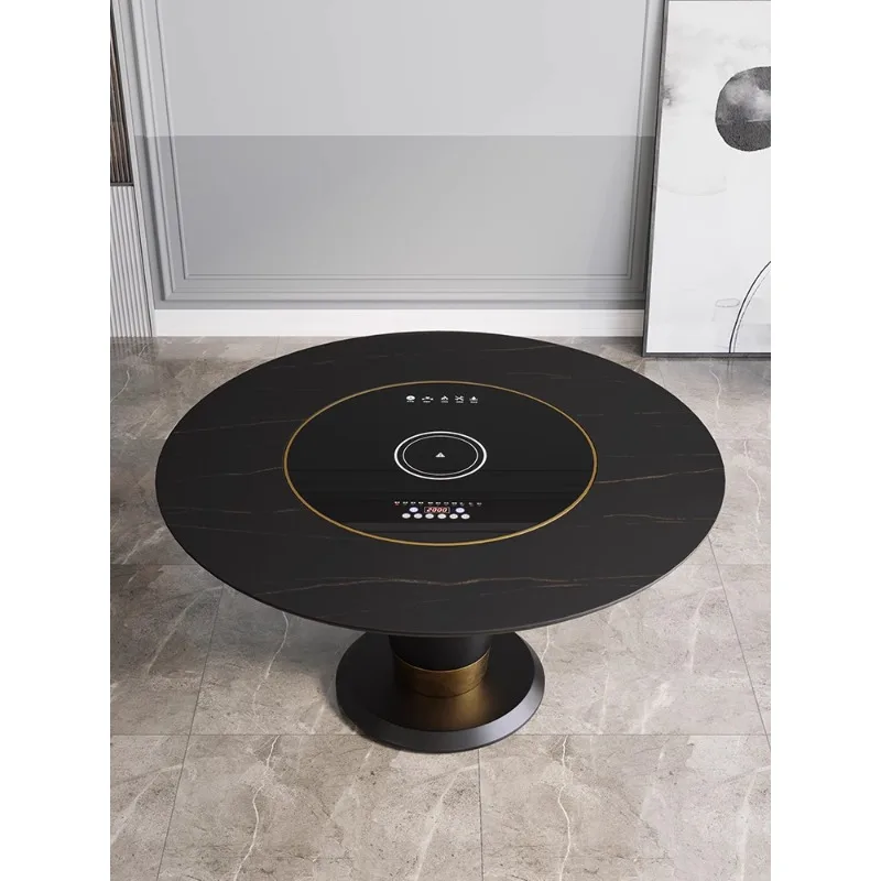 Rock dining table high-end household small-sized multifunctional embedded turntable induction cooker round luxury.