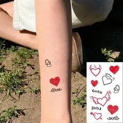 Waterproof Temporary Tatoo Sticker Couple Red Heart Wing 'love' Art Tattoo WaterTransfer Fake Flash Tatto for Man Women