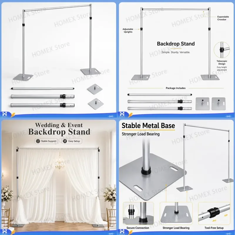 Heavy Duty Aluminum Retractable Backdrop Stand Adjustable Wedding Event Photo Booth Frame Party Decoration Display Banner