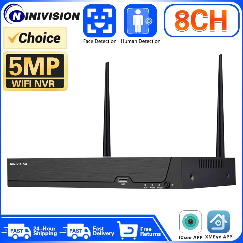 

8CH H.265 5MP Wireless NVR AI Human Detection Wifi CCTV Camera System P2P IP Camera Network WiFi IP NVR for XMeye ICsee APP