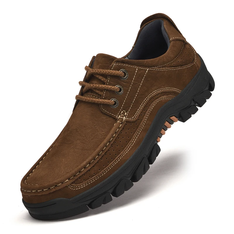 

High Quality Breathable Outdoor Mens Hiking Shoes Handmade Genuine Leather Men's Casual Loafers Shoes Non-Slip Climbing Sneakers