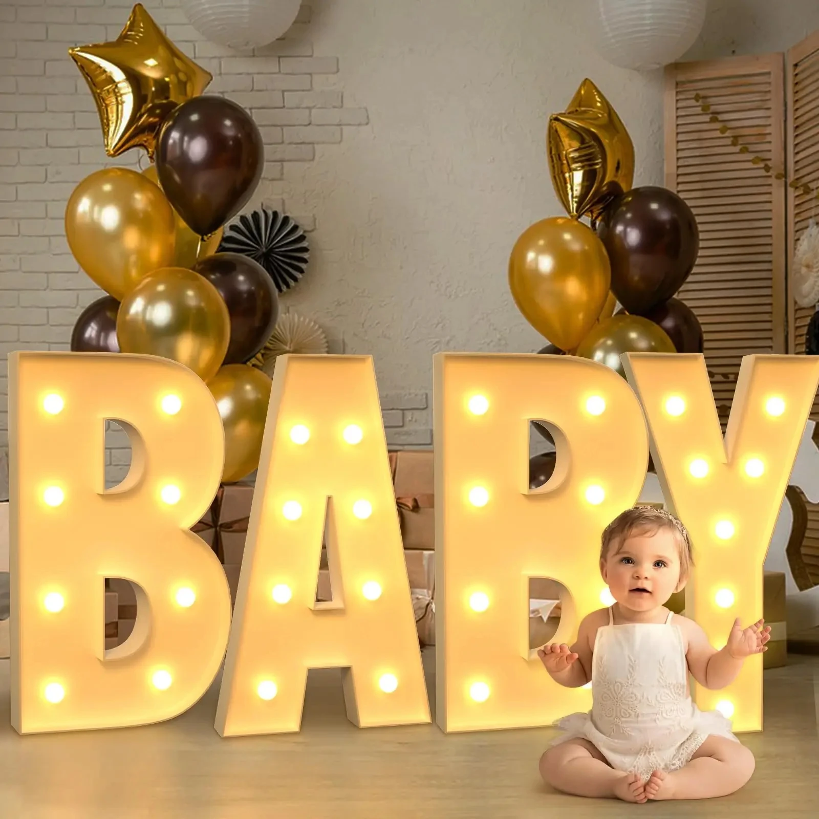 91.5cm Warm Light Up Giant Letter Led Light Frame Box Balloon Filling Box with 10 Lights Name Birthday Wedding Baby Shower Decor