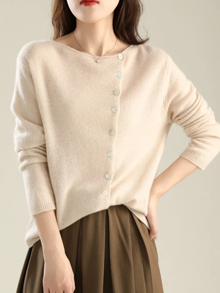 Korean Design Single Breasted Knitted Sweater Tops Women Casual Spring Thin Long Sleeve Knitwear Jumper O-neck Pullover Sueter