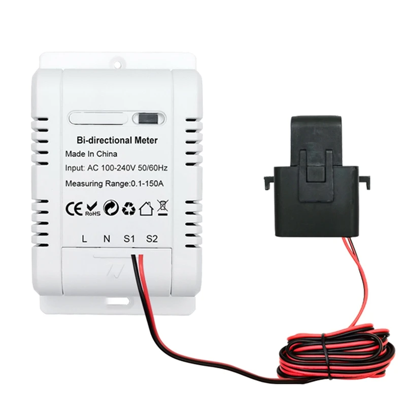 Tuya Bi Directional Wifi Energy Meter 150A Clamp Current Sensor Transformer Solar PV Two Way Power Monitor 110V 240VAC White