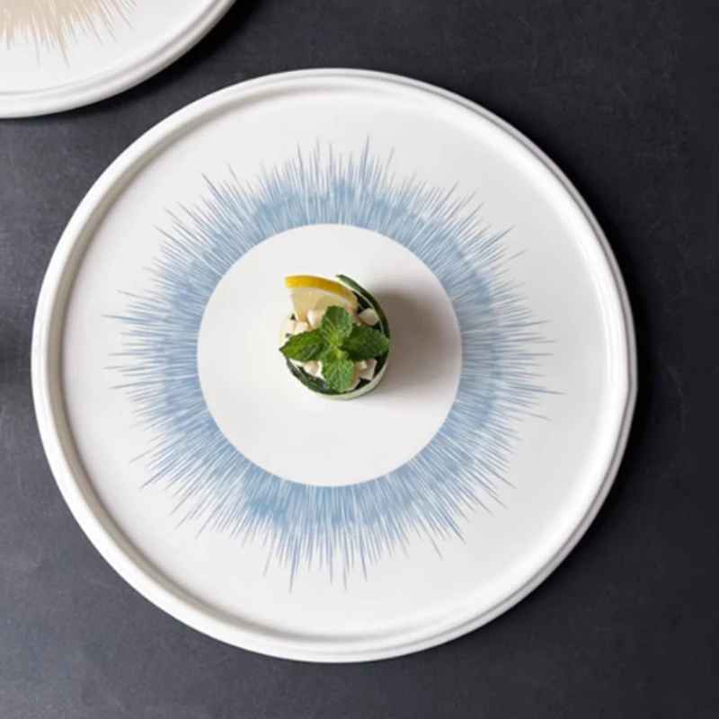 Ceramic Round Baking Tray Home Shallow Dish Hotel Restaurant Artistic Conception Vegetable Beef Plate Spaghetti Plate Tableware