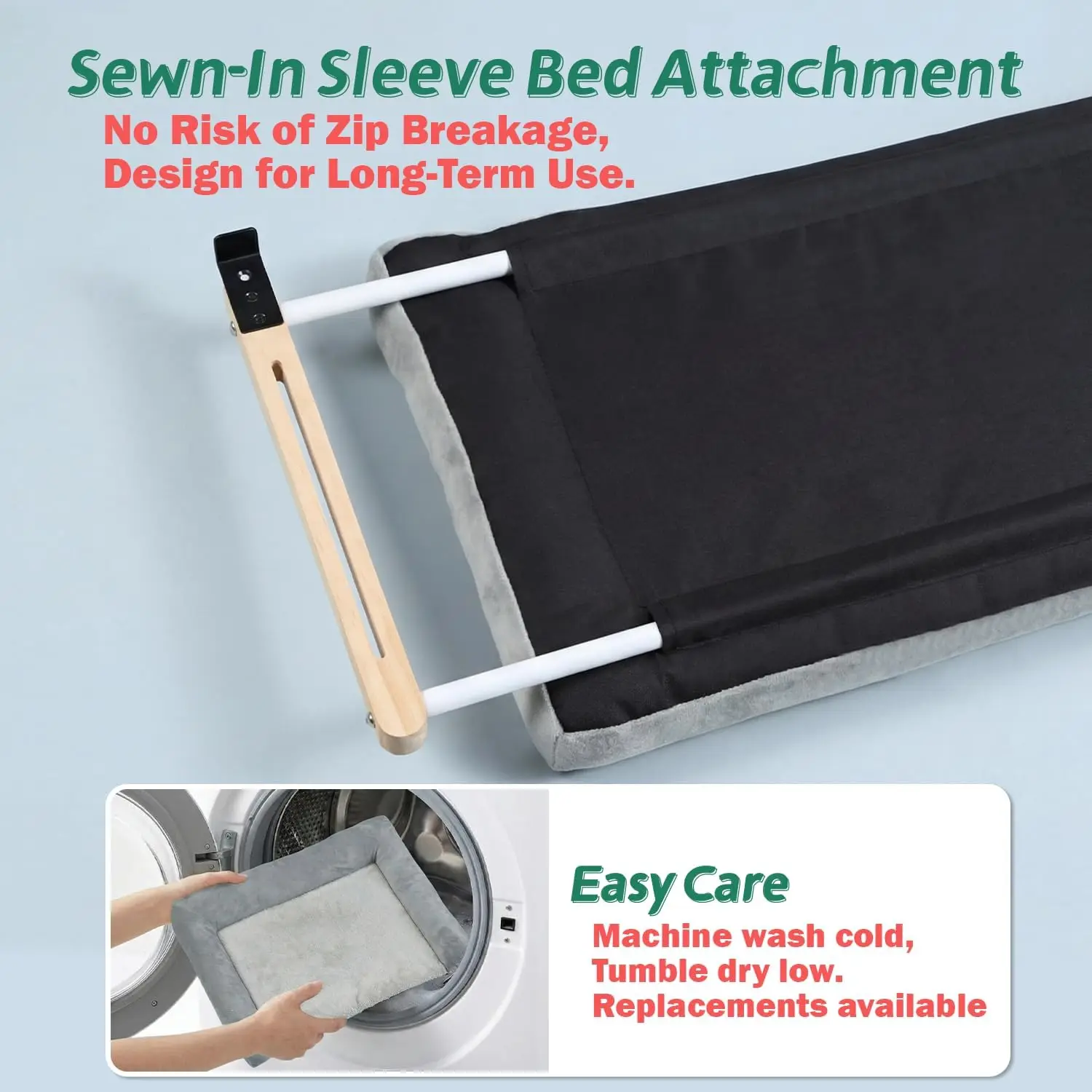 Cat Perch for Window Sill with Bolster - Orthopedic Hammock Design with Premium Hardwood & Robust Metal Frame - Cat Window Seat for Large Cats - Natural Color Wood Gray Bed, 26.4''W - view 3