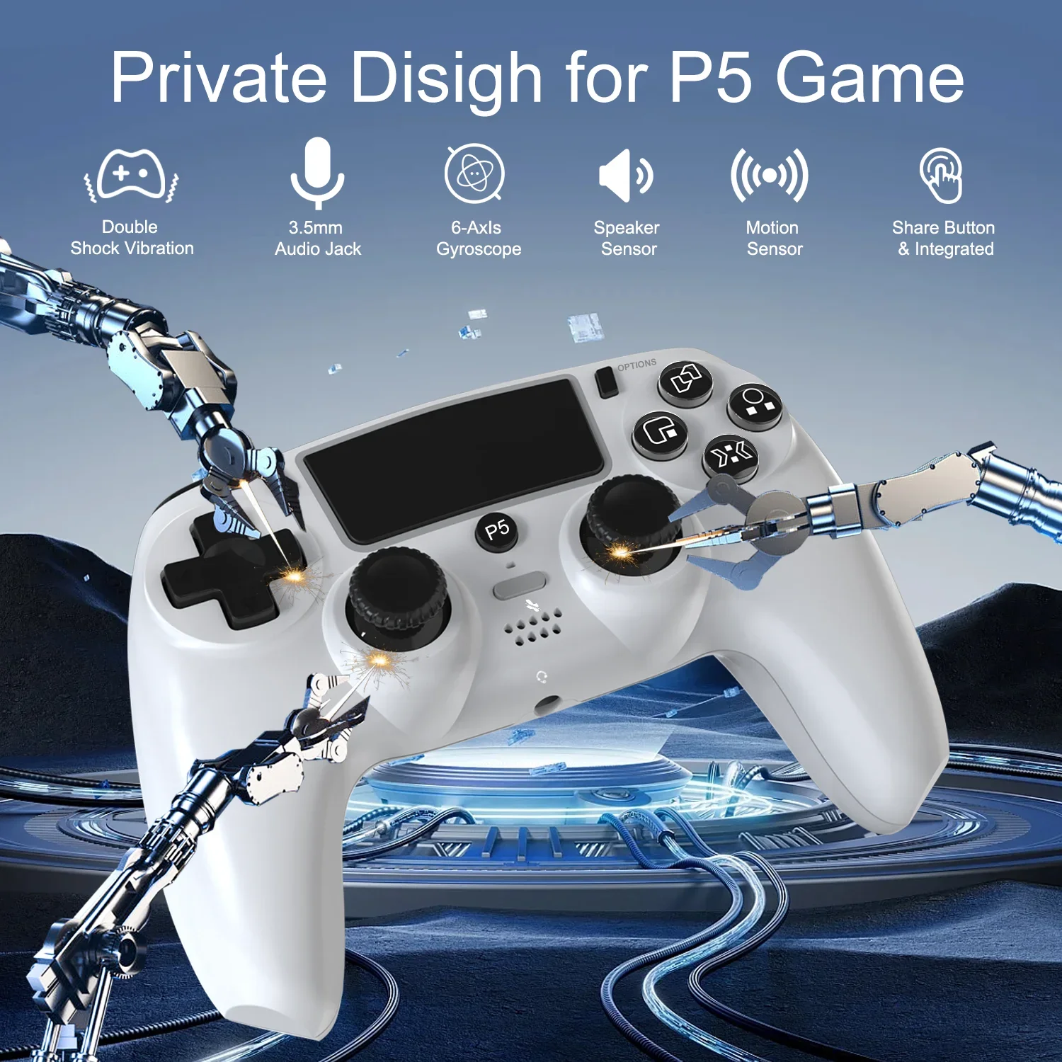 GAMINJA P55A Wireless Gamepad Bluetooth Controller For PS5 PC Double Vibration 6-Axis Joypad Touchpad Earphone Port