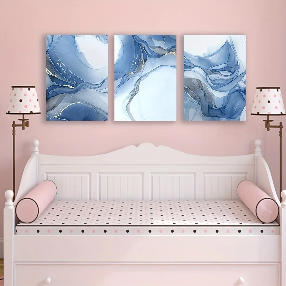 2D Flat, 2D Flat, 2D Flat 3pcs Unframed Abstract River Paintings Poster Prints Images for Living Room Bedroom Home Decoration