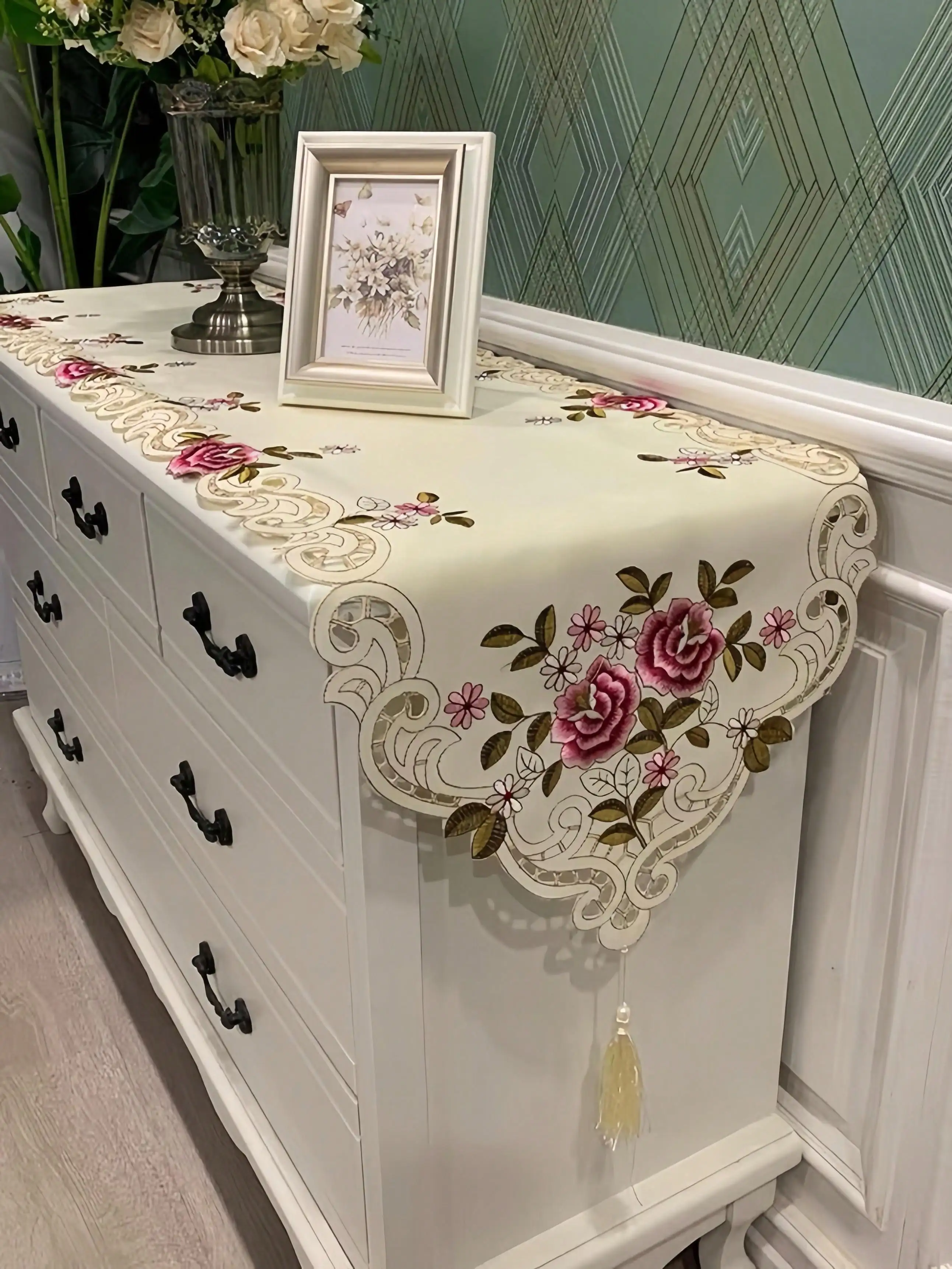 1 Piece Embroidered Floral Tab - Outdoor Furniture For Cafe review and price