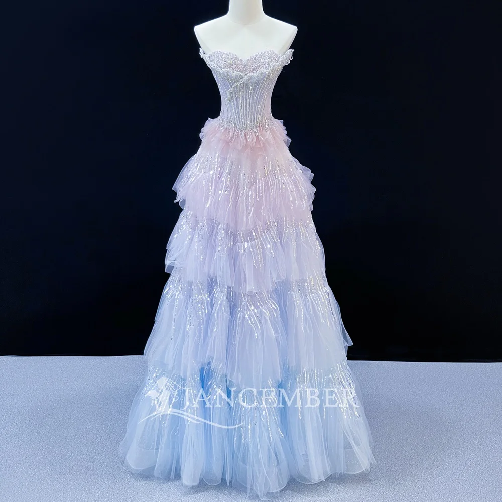 Gossamer Quinceanera Dresses Ombre Tulle A Line Customized Strapless Layered Beading Sequins vestidos de 15 quinceañeras