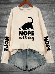 Nope Not Today Cartoon Cat Print Hooded Women Fleece Warm Warm Hoodies Hip Hop Round Neck Hoodie Fashion Casual S-Xxl Tops Woman