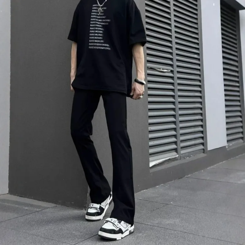 

Retro Hong Kong Sle Men's Slim Fit Jeans Bell Bot Faionable Basic Long Trousers Spring Autumn Wear Resistant Stretch