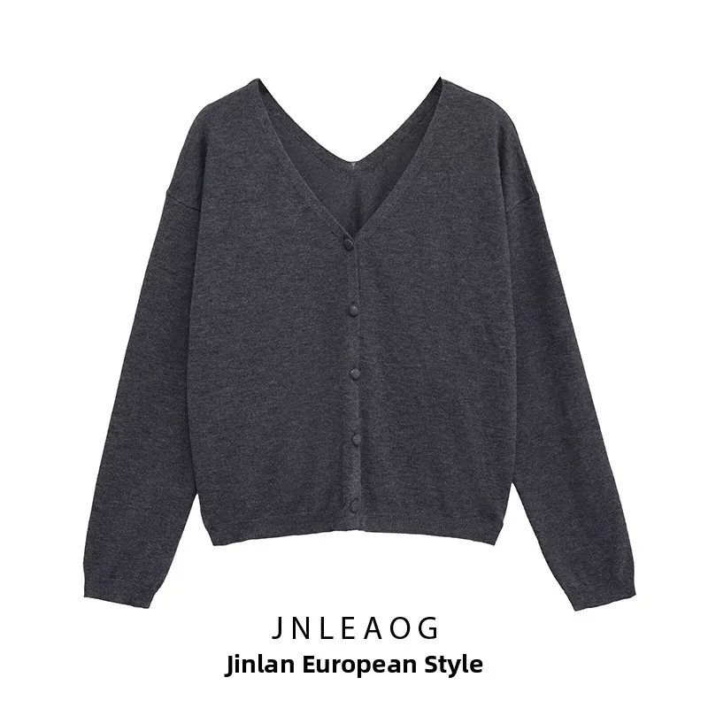

JNLEAOG модная верхняя одежда из смешанного волокна V-Ne, женский свободный крой, вязаный длинный кардиган све, осеннее новое поступление