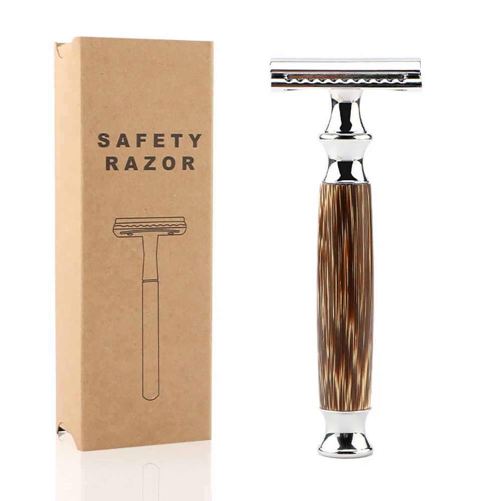 Old-fashioned Manual Control Razor Safety Fits All Double Edge Contains 5 Blades Eco Friendly Shaving Made Of Bamboo&Zinc Alloy