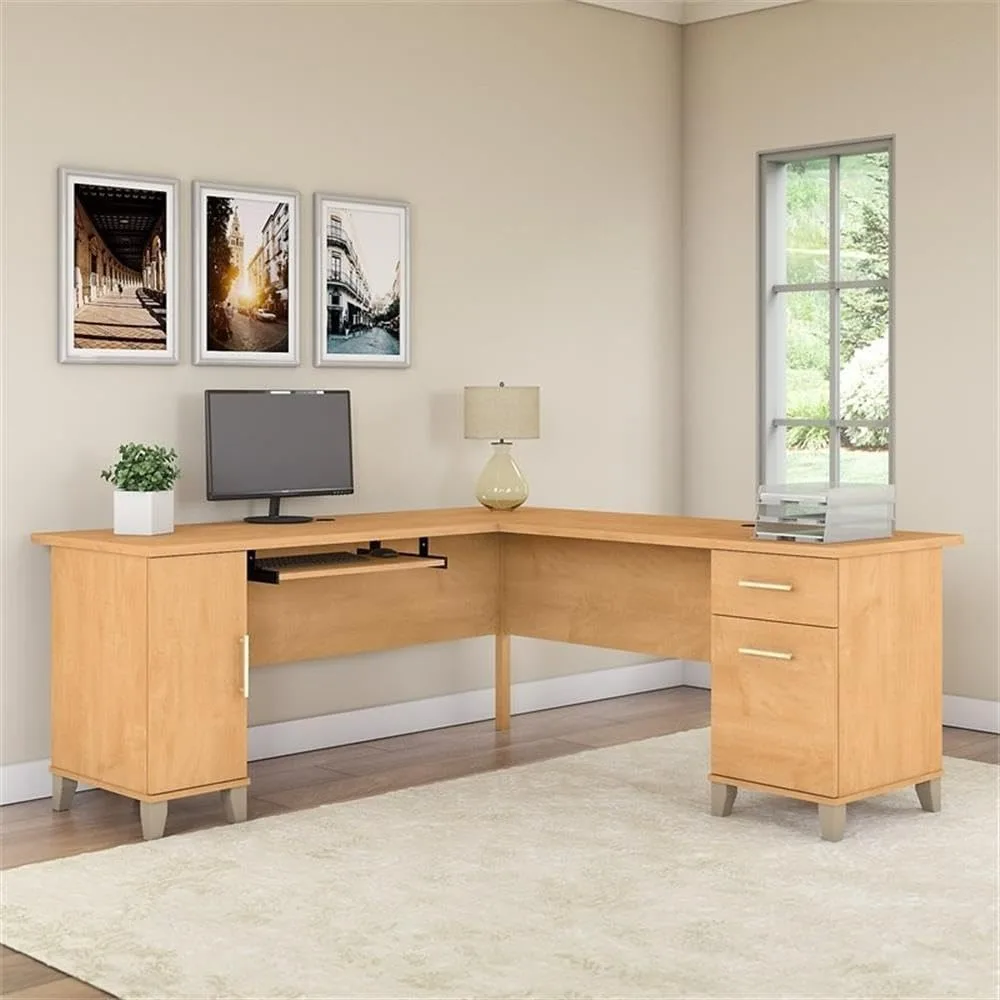 

Somerset 72W L Shaped Desk with Storage in Maple Cross, 72-inch Large Corner Computer Table for Home Office Workspace