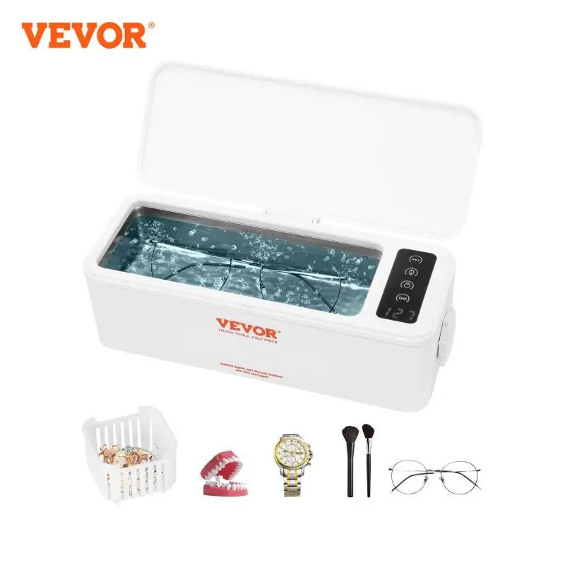 

VEVOR 200/450/650ml Portable Ultrasonic Cleaner Machine with 4 Timer Modes Cleaning Basket for Eyeglasses Watches Dentures Rings