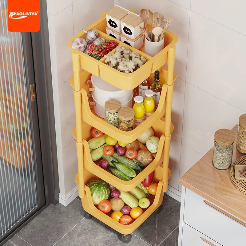 

Aoliviya Kitchen Shelf Household Floor Trolley Multi-Layer Vegetable Basket Multi-Functional Seasoning Storage Shelf Household C