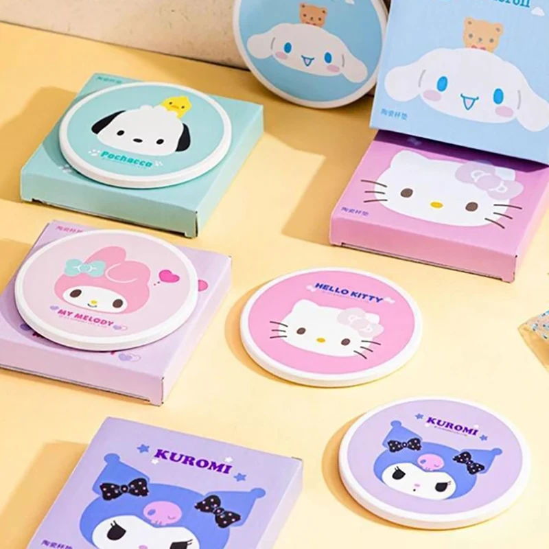 Sanrio Cartoon Coaster Round Ceramic Coaster Thermal Insulation Anti-Scalding Home Decoration