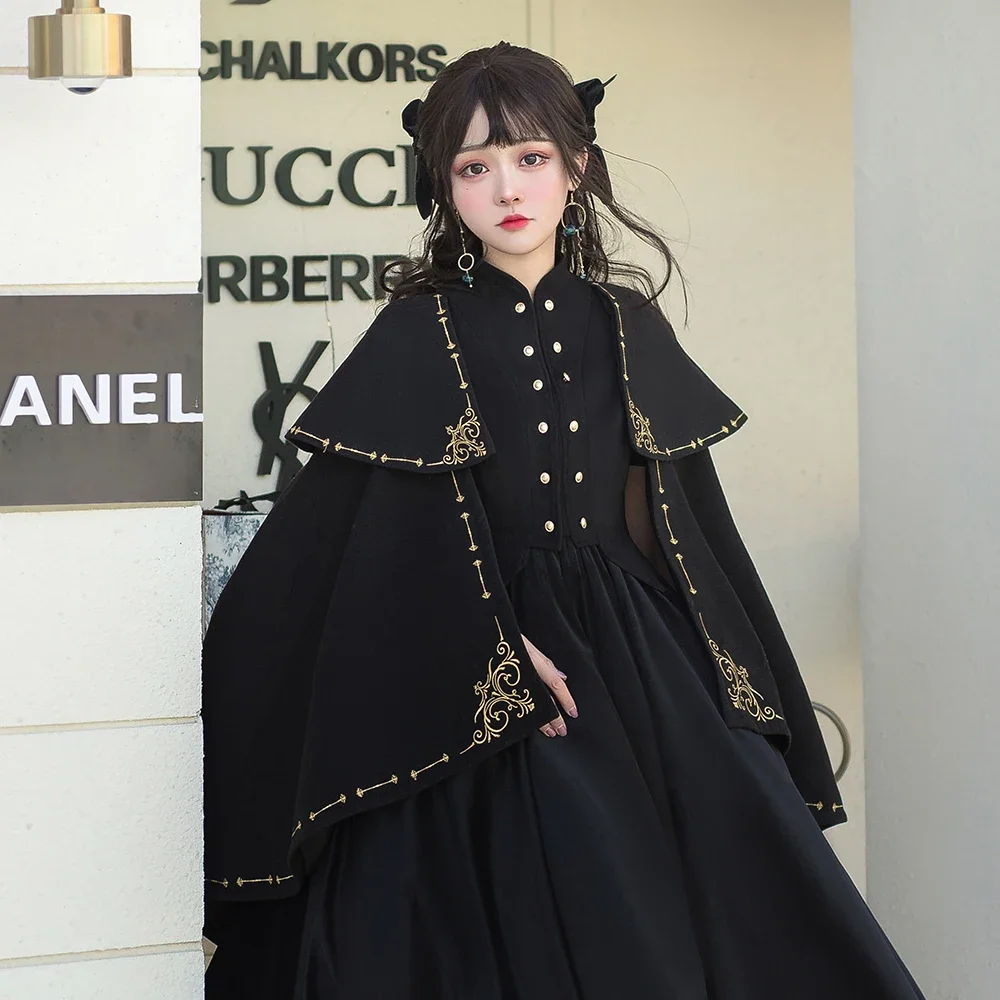 Inverno donna Lolita Cape mantello nero abito vittoriano donna capispalla donna cappotto gotico stile Preppy per ragazze