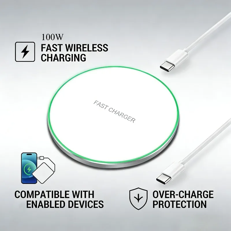 

Fast Wireless Charger Pad For MagSafe Compatible iPhone 17 16 15 14 13 12 Pro Max Samsung Ultra Slim Charging Mat with USB C