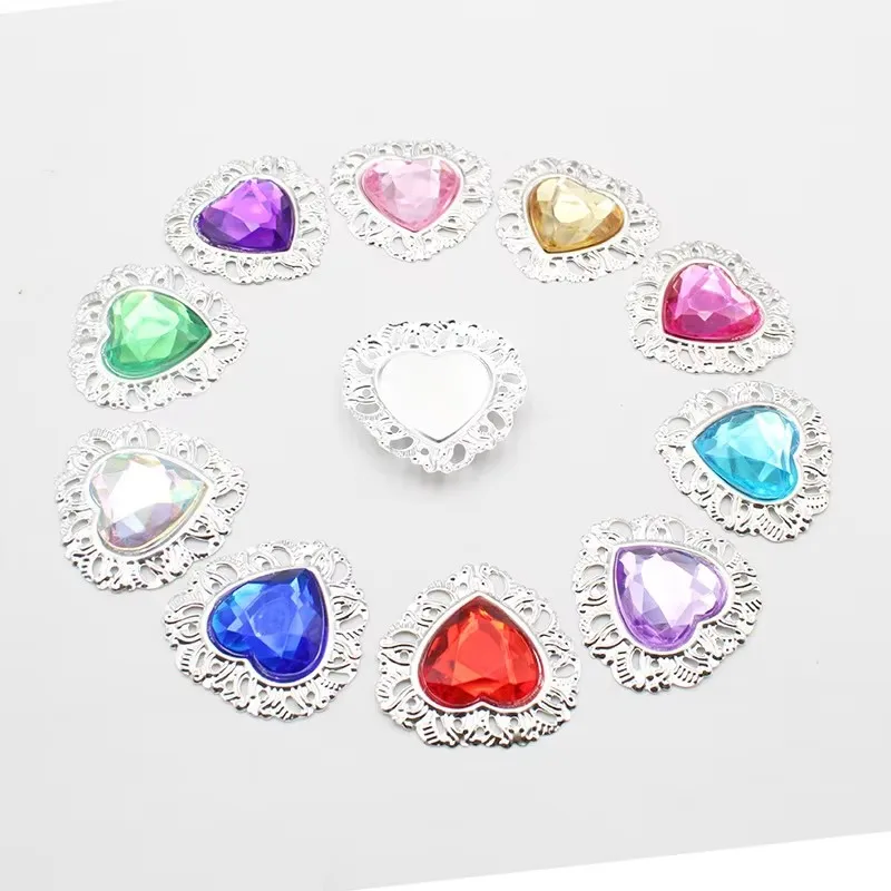 Fashionable silver 35mm heart-shaped diamond inlaid accessory DIY hair clip, luggage, perforated shoes, exquisite multifunctiona