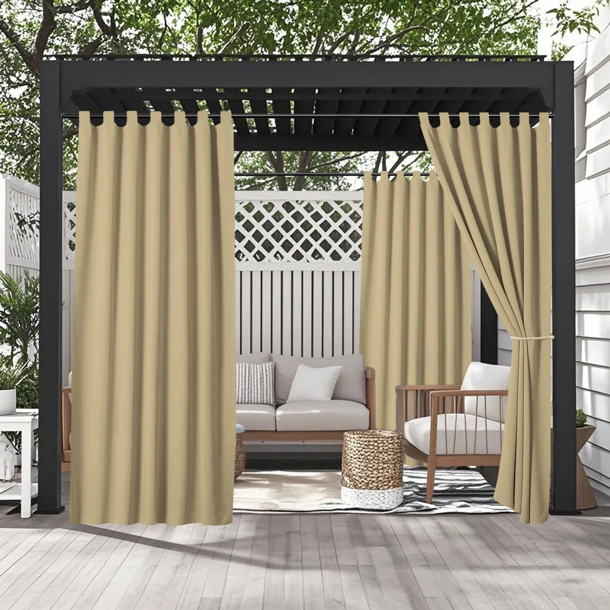 2/4 패널 야외 커튼, 현관, 퍼걸러, 카바나, 전망대 장식용 방수 및 자외선 방지 탭 상단 디자인
