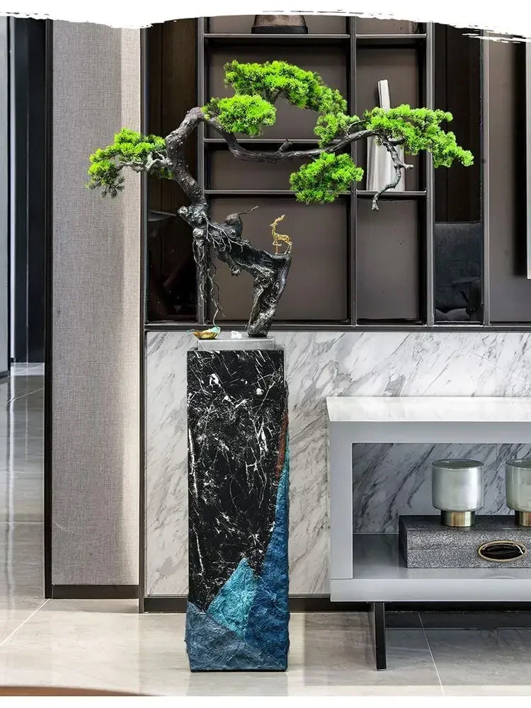 A  FG44New Chinese Style Light Luxury Flowing Water Floor Ornaments Welcome Pine Entrance Decoration