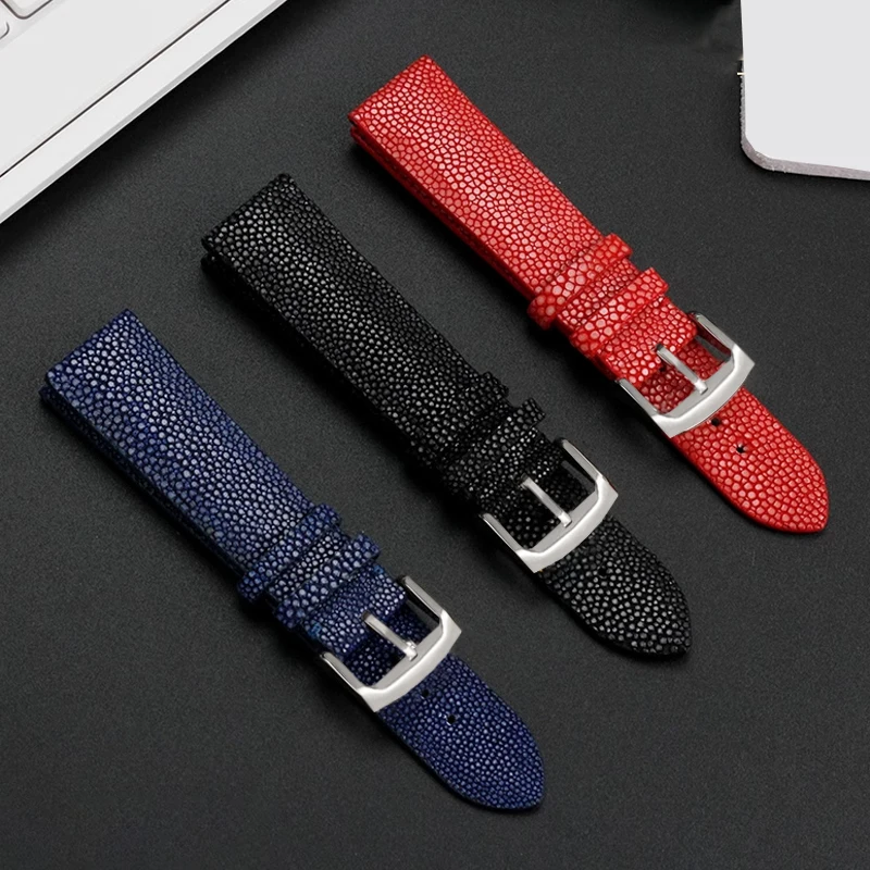 20mm 22mm Pearl Fish Skin Strap Is Applicable For Huawei/TISSOT/Omega/Mido Men's And Women's Devil Watch Accessories Black Buckl