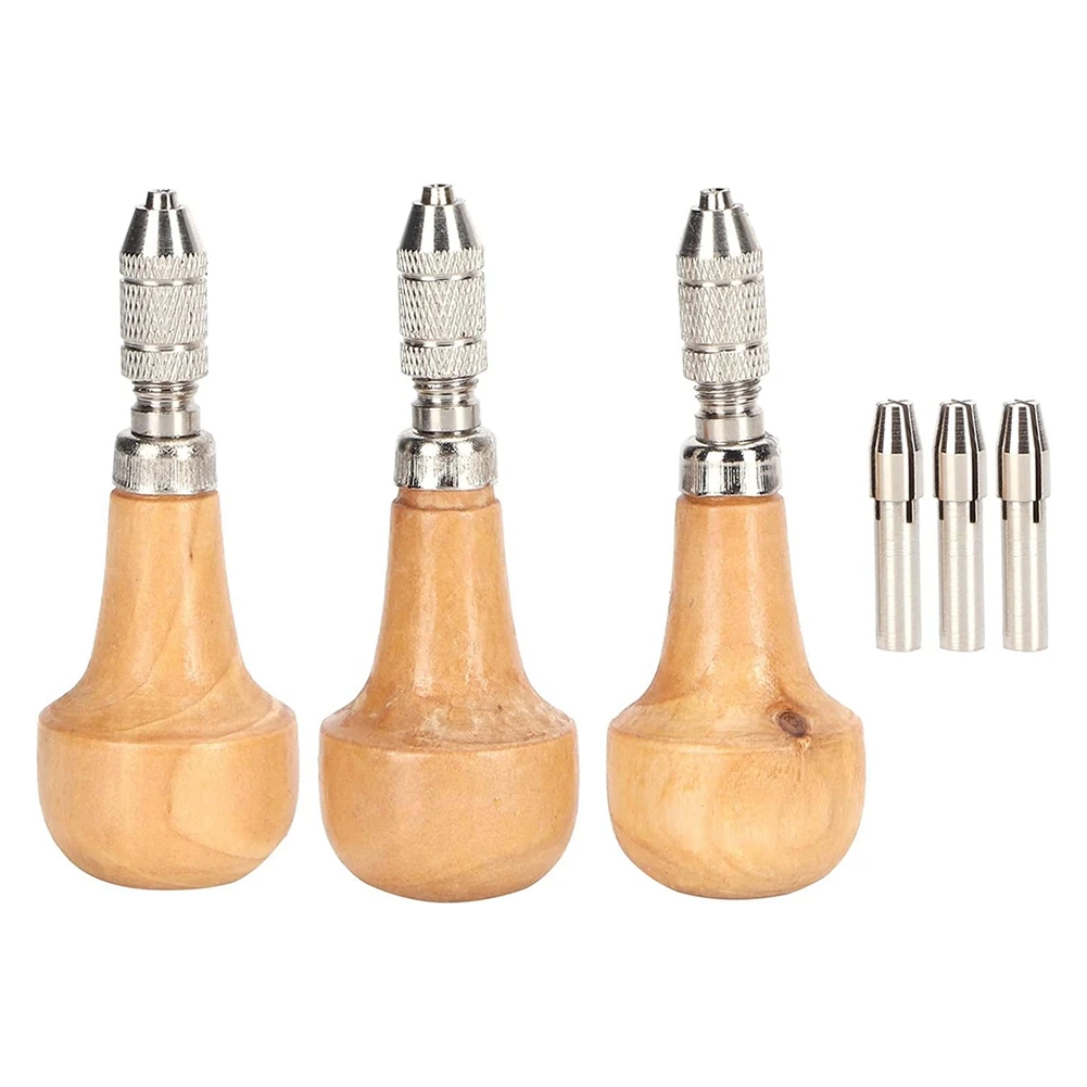 A74E-3 Pieces Pin Vise Set With Precision Chuck Wood Stainless Steel Handles For Jewelry Making Engraving Metal Work