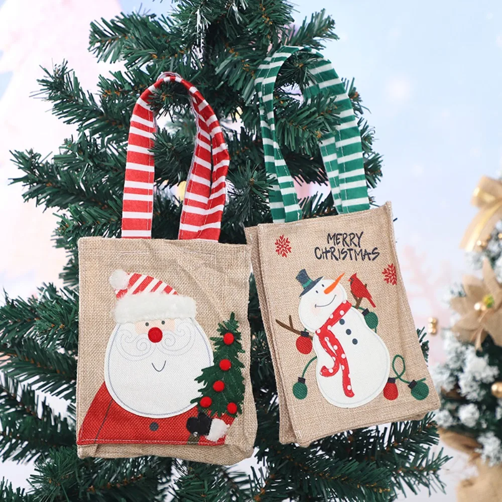 Feltro Natal estilo sacola de compras feminina, linda sacola dos desenhos animados, bolsa de doces, cesta de armazenamento, compras, fêmea