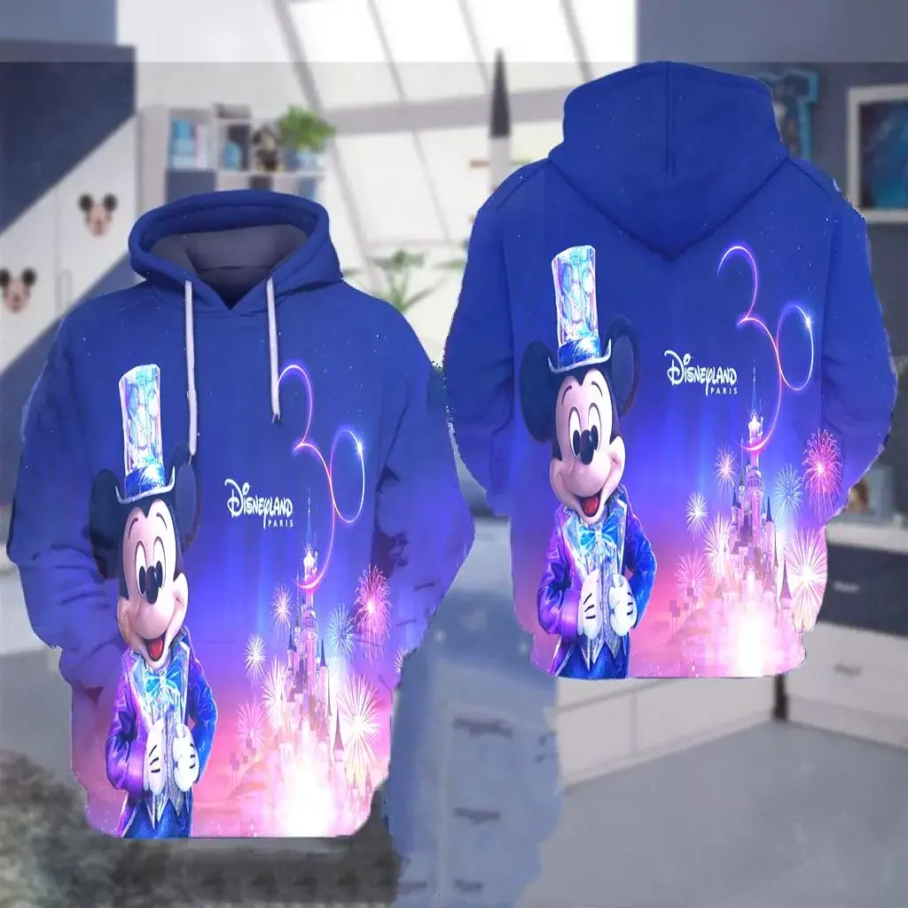 New Disney thickened 3D hoodie for winter Disneyland Paris 30th Anniversary 3D Hoodie Fashion Zip Hoodie