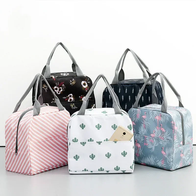 Functional Pattern Cooler Lunch Box Portable Insulated Canvas Lunch Bag Thermal Food Picnic Lunch Bags For Women Kids