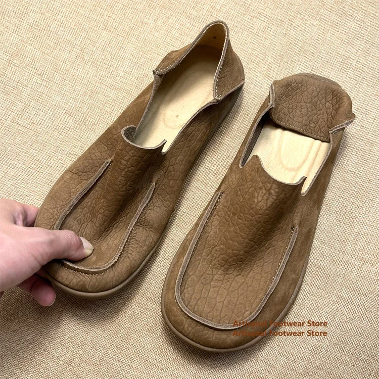 

Wide Round Toe Flat Shoes Men's Shoes Summer Breathable Leather Shoes Loafers Driving Soft Soled Soft Leather Shoes Casual Shoes