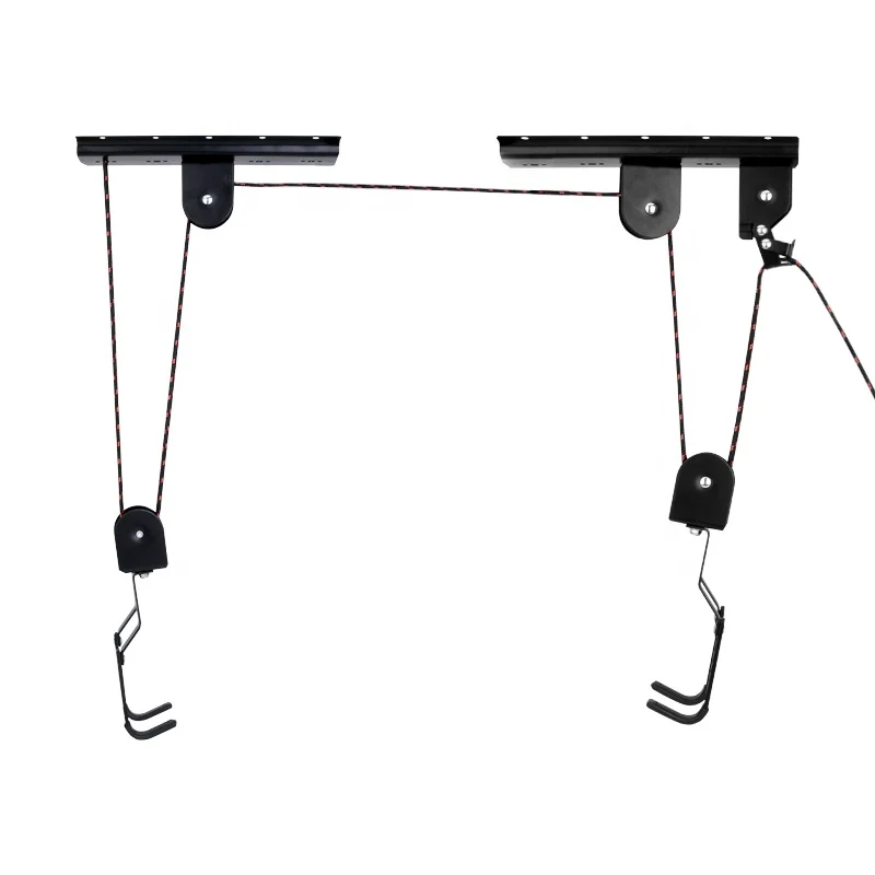 Bike Hoists Sets Hanging Ladder Lifts Garage Ceiling Mount Capacity Heavy Duty Hooks Pulleys Convenient Bicycle Storage Hangers