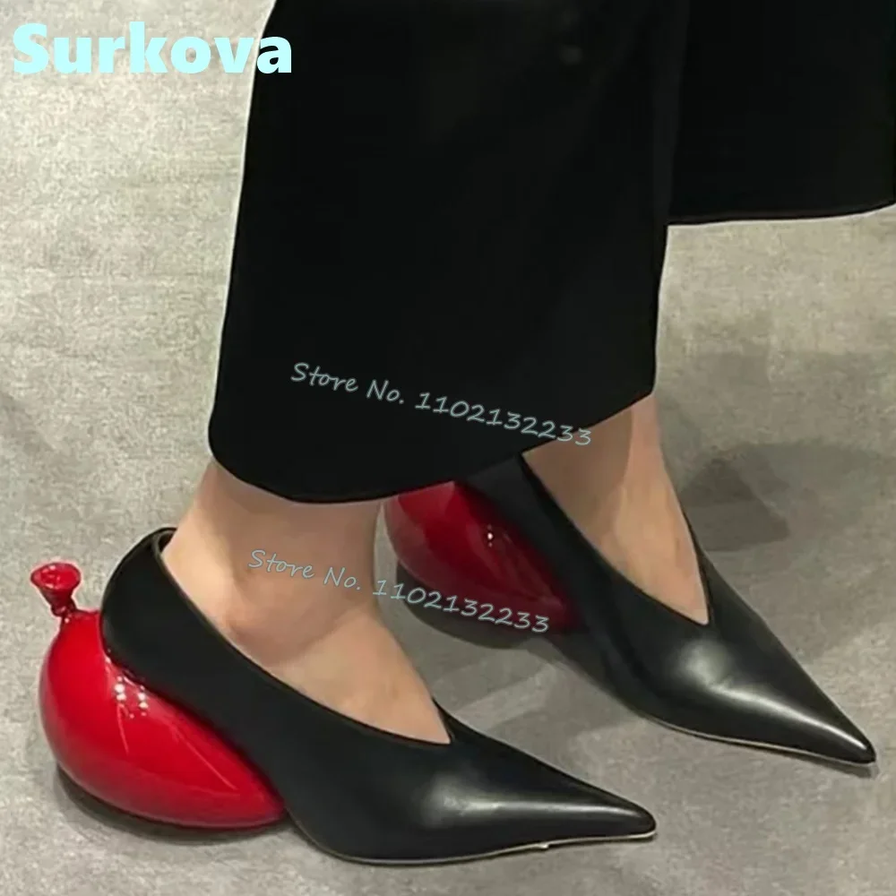 

Red Balloon Heels Pumps Pointed Toe Slip On Strange Syle High Heeled Women Shoes Spring Autumn Fashion Unique Shoes Party Dress