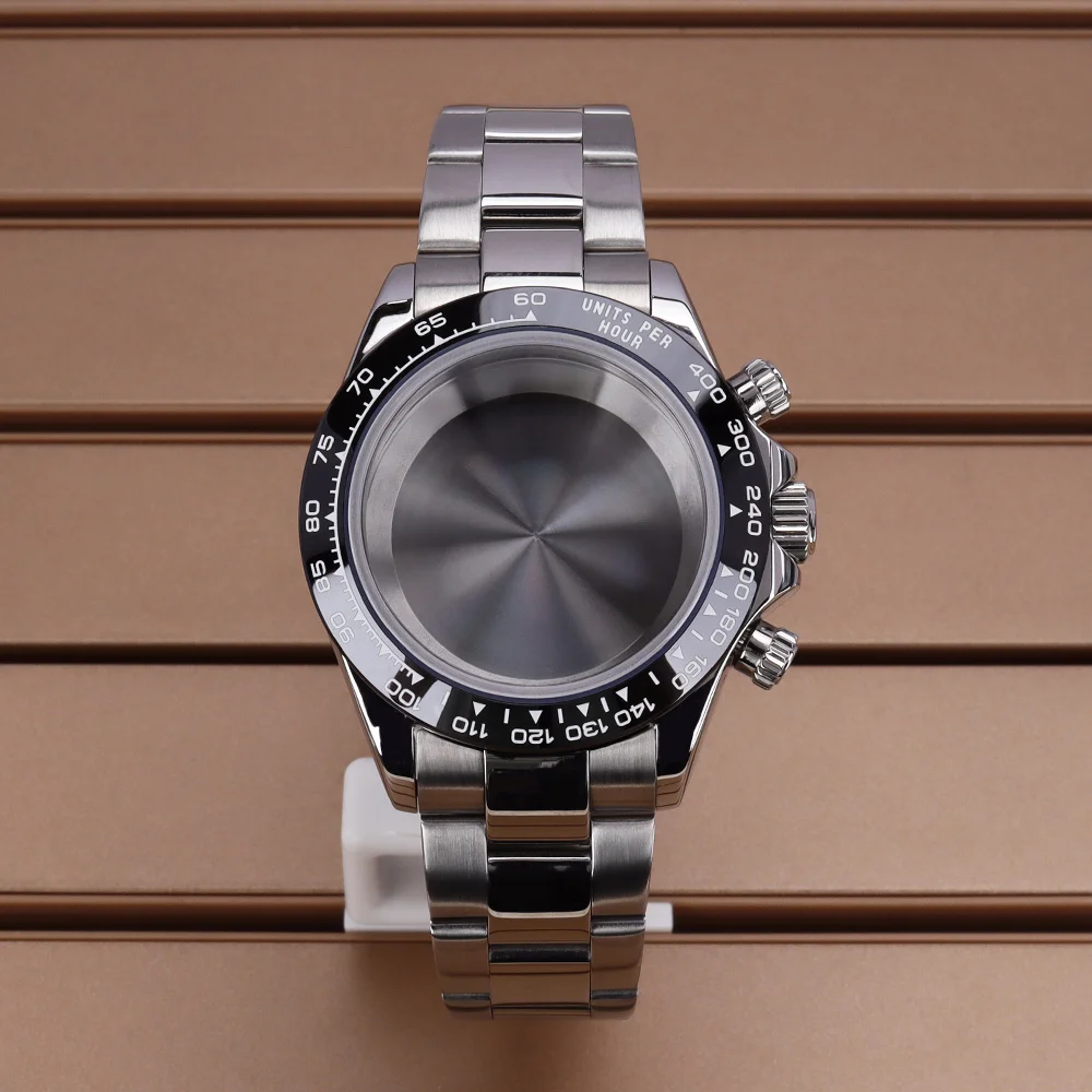 

VK63 39mm Watch Case Silver/Gold With Strap Solid Stainless Steel Sapphire Glass For VK63 Watches Automatic Movement Accessory