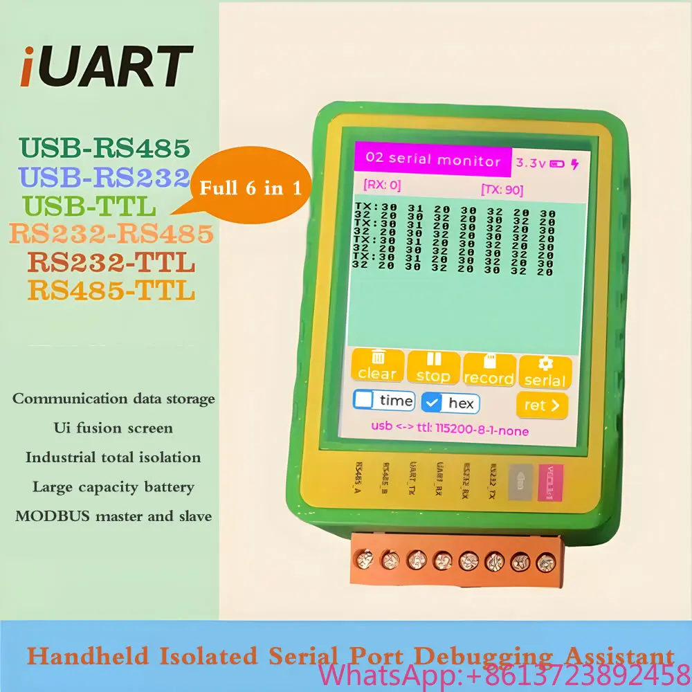 

6-in-1 Handheld Serial Port Debugger iUART K1 Total 6 Conversion Methods Touch Screen Operation MODBUS Master Slave