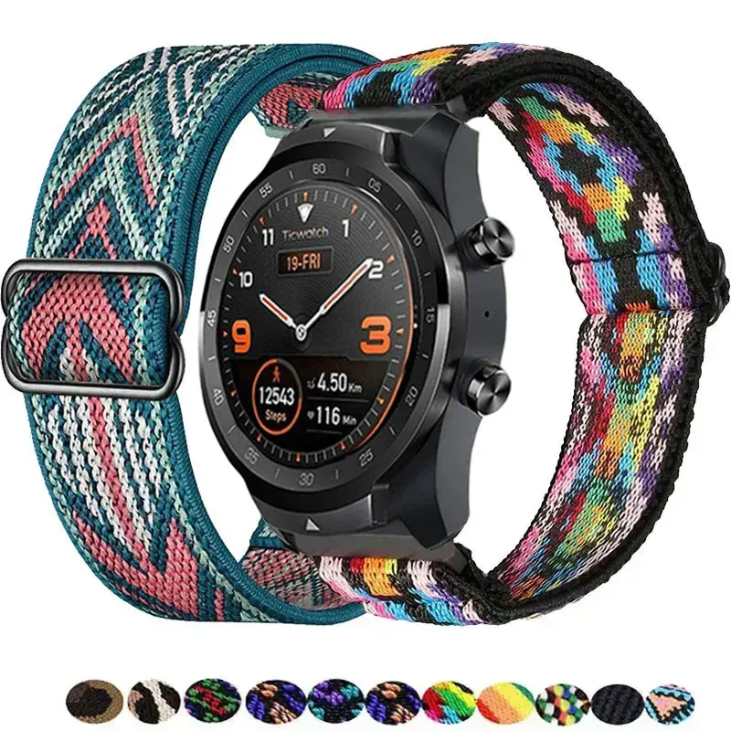 

High quality Elastic Nylon Strap For TicWatch Pro 3 Ultra E3 E2 S2Pro X GTW 2021 Watch Band 22mm 20mm Adjustable Bracelet