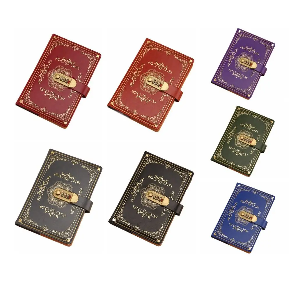 A5 100Sheets Journal Notebook With Lock Flower Cover PU Leather Diary Writing Pads Stationery Line Paper Personal Notebook