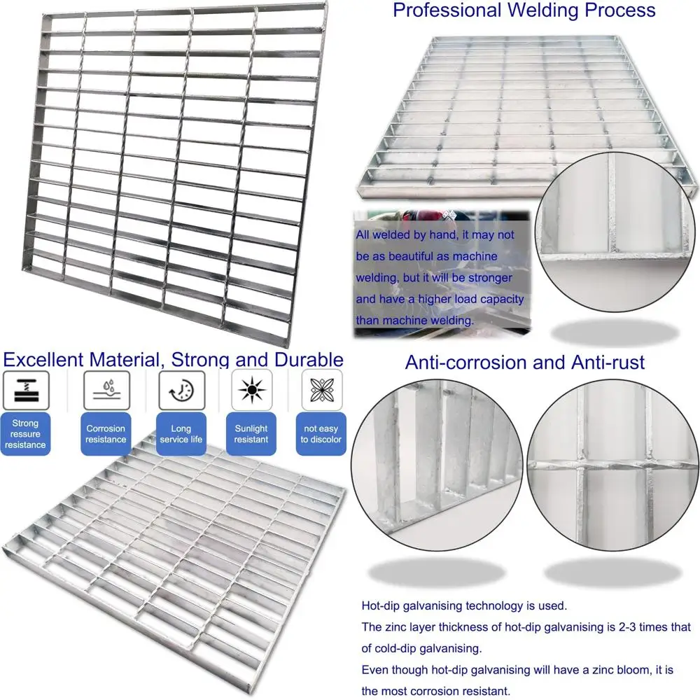 

Сверхмощная наружная сливная крышка, решетка из оцинкованной стали для раковин, сменная канализационная решетка 22x22, прочный дренаж класса B