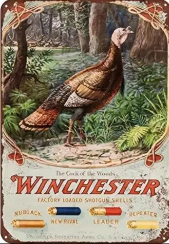 WINCHESTER SHOTGUN SHELLS METAL TIN SIGN CABIN ART DECOR HUNTING. TURKEY SCENE sign