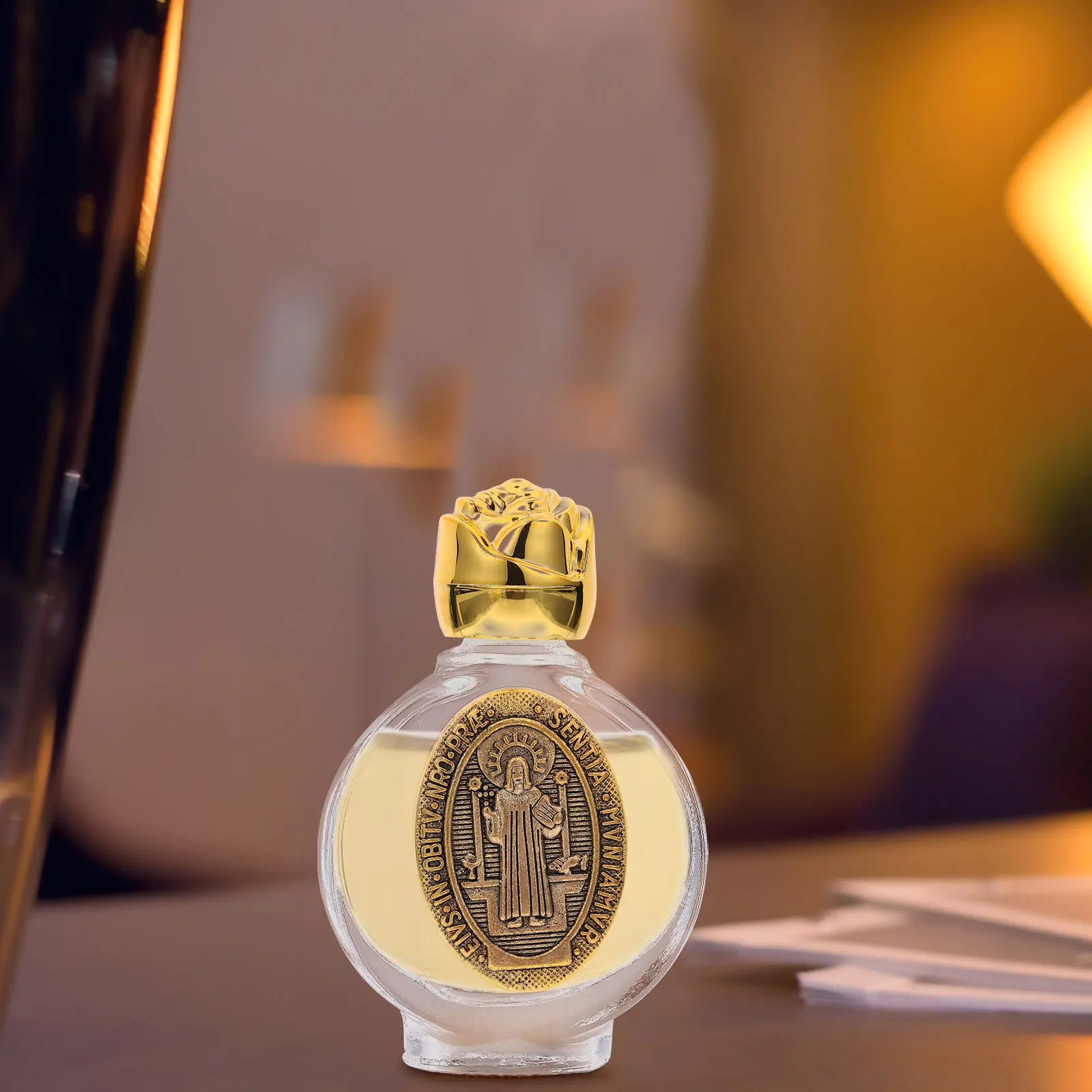 Botella de agua bendita de vidrio transparente, contenedor de Perfume recargable, adorno de Metal elegante a prueba de fugas para viajes religiosos, 6 uds., 15Ml