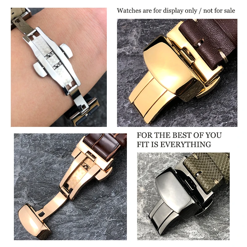 14mm 16mm 18mm 20mm 22mm Deployment Buckle Leather Strap Rubber Watch Band Black Silver Gold Steel Folding Clasp Accessories