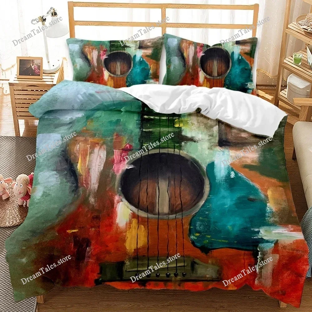 

Guitar Duvet Cover Set Twin Rock Music Comforter Cover Set Hip Hop Hippie Quilt Cover Blue Guitar Polyester Bedding Set for Teen