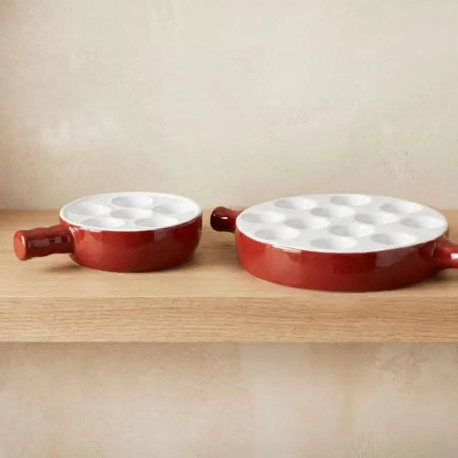 Ceramic escargot baking plate, for appetizers, grilled snails, scallops, 2 pieces tableware with handle, oven safe, suitable fo
