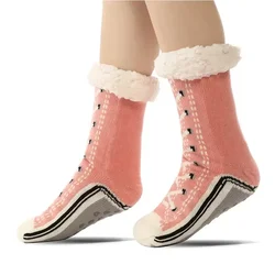 Fuzzy Fluffy Sok Dames Winter Kerstcadeau Warm Pluche Antislip Thuis Slapen Zacht Vrouwelijke Vloer Thermische Slipper Sok Sneeuwvlok