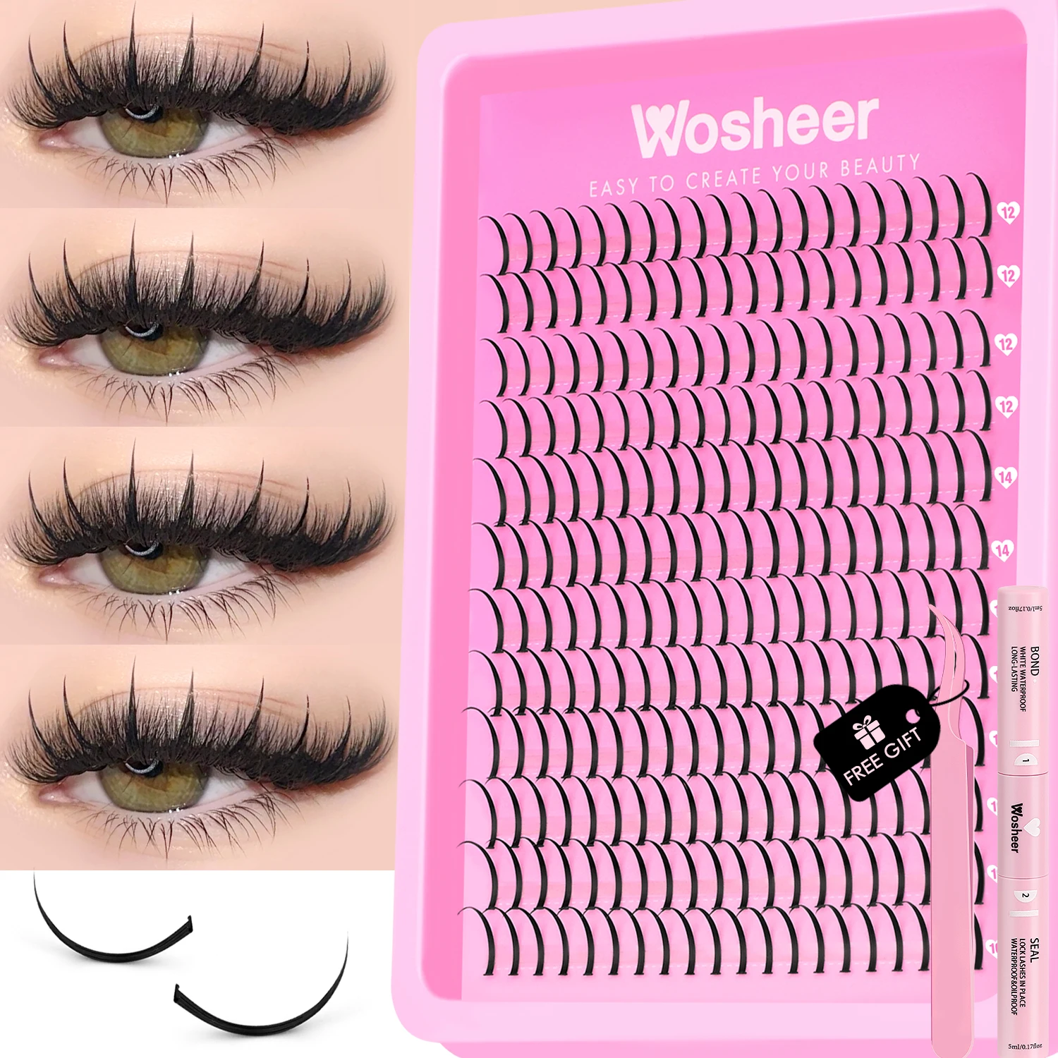 WOSHEER スパイクまつげクラスターキット マンガクラスターまつげエクステ 個別DIYフェアリーラッシュクラスター