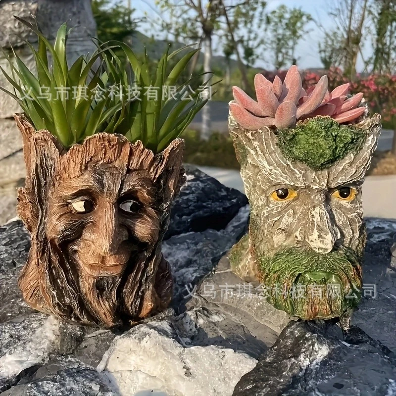 

Tree Stump Old Man Planter Resin Sculpture Funny Face Pot Home Centerpiece For Living Room Office Gift For Garden Lovers