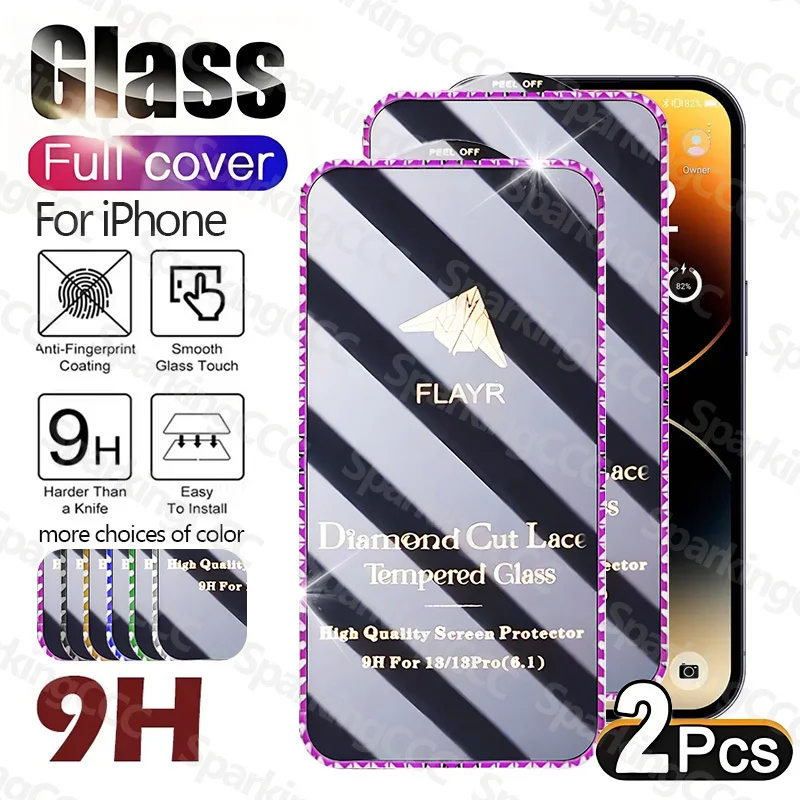 

2pcs for iPhone 17Pro/Pro Max Sparkling Edge Light Screen Protector,Smooth-touch,Smudge-resistant,9H Hardness Anti-Scratch Glass