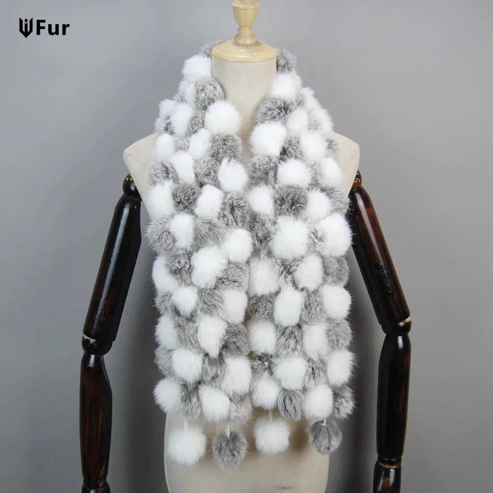 Women Winter Warm Real Rabbit Fur Scarf Hot Sale Natural Rabbit Fur Muffler 2025 Lady 100% Genuine Fur Scarves Wholesale Retail